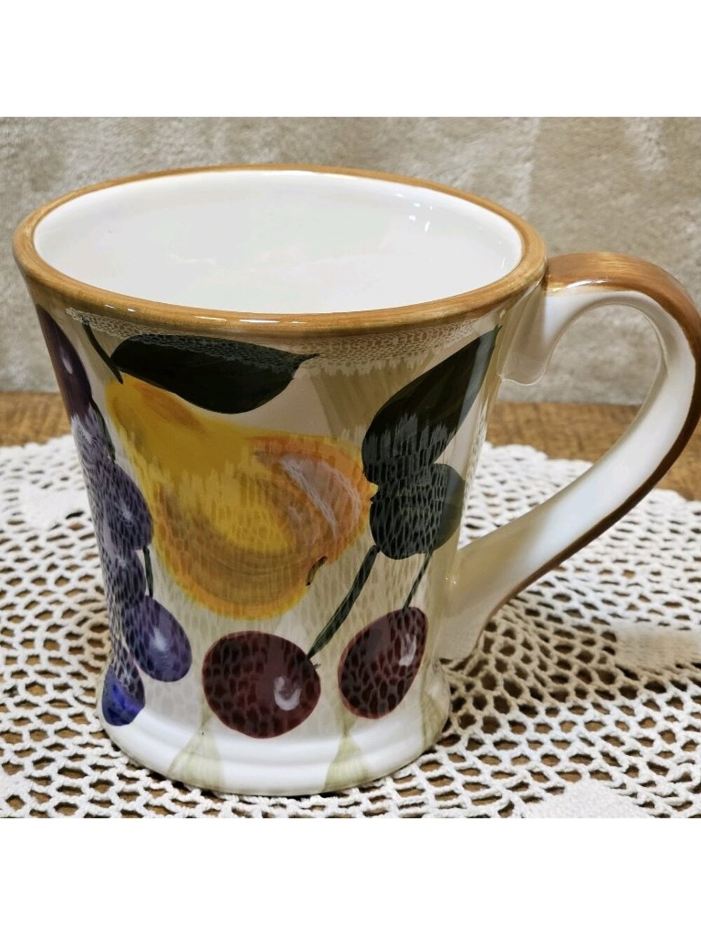 Tabletops Gallery Tuscan Fruit Grapes  Hand Painted Hand Crafted  Ceramic Mug